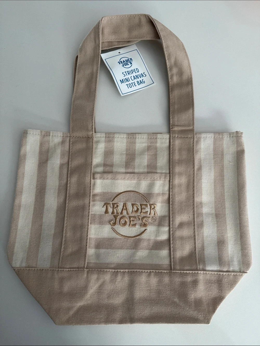 Trader Joe's Beige Striped Mini Canvas Tote - Picture 1 of 2